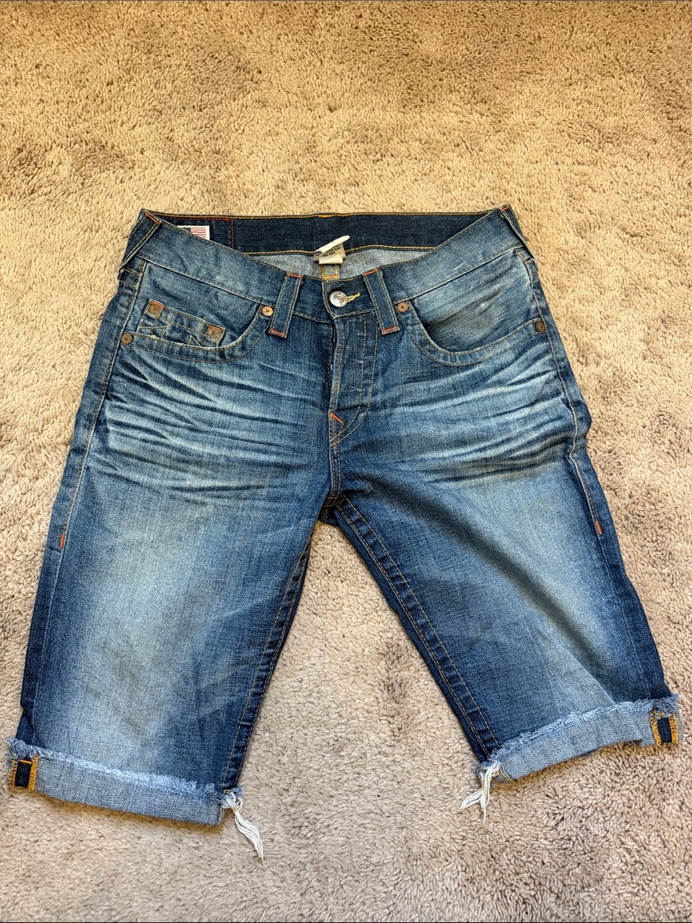 True Religion Faded Indigo Denim Cutoff Shorts